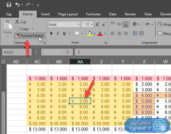 چگونه فرمت نمایش اعداد و ظاهر سلول‌های Excel‌ را کپی و یکسان کنیم؟