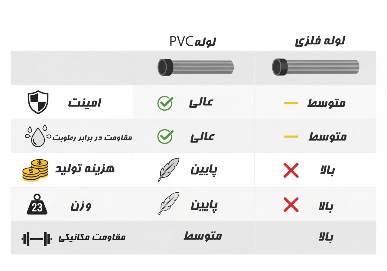 آشپزخانه | اتصالات جدول مقایسه لوله پی وی سی با لوله فلزی